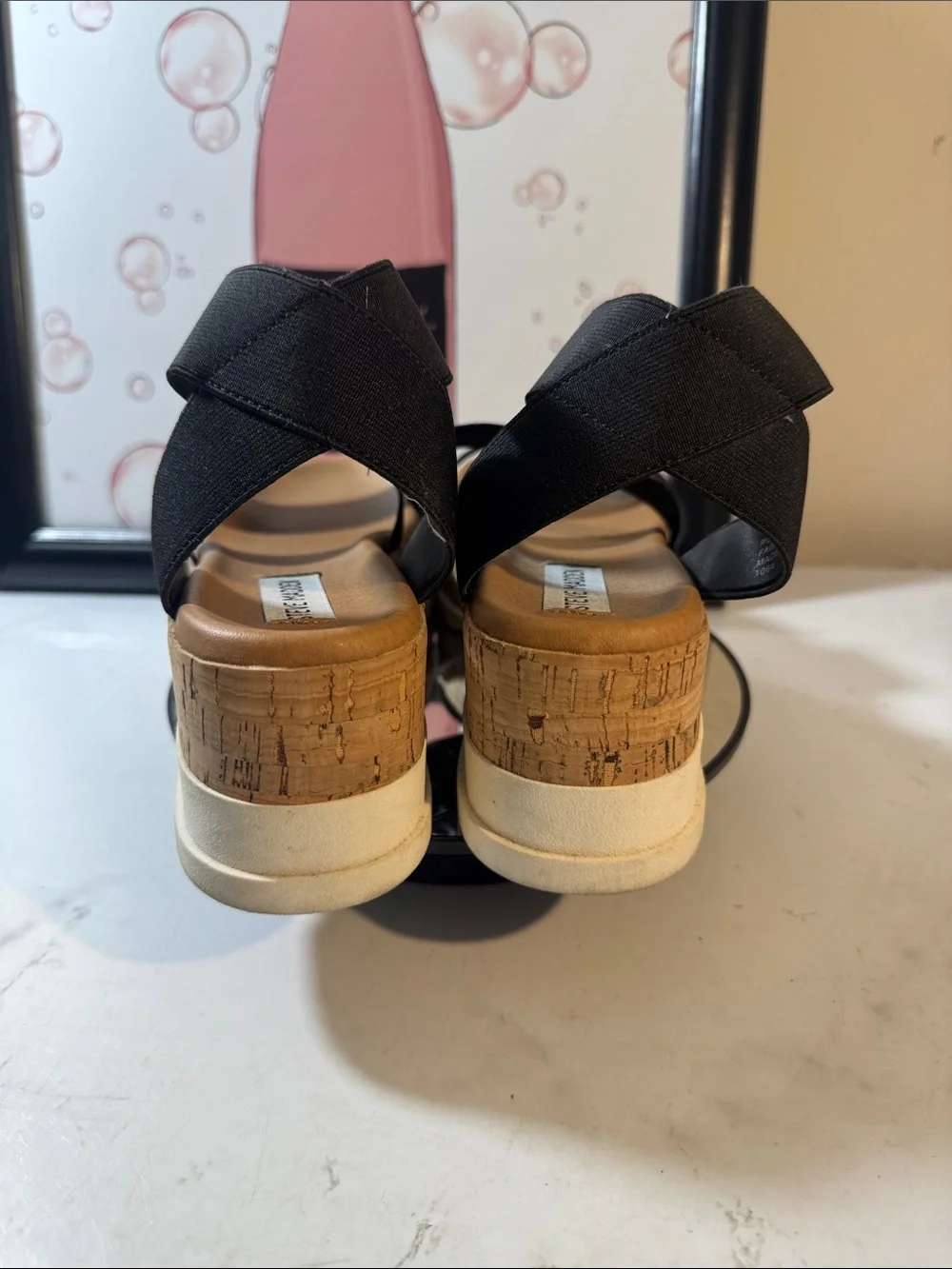 Steve Madden Women’s Bandi Black Elastic Cork Platform Sandals - Size 7M